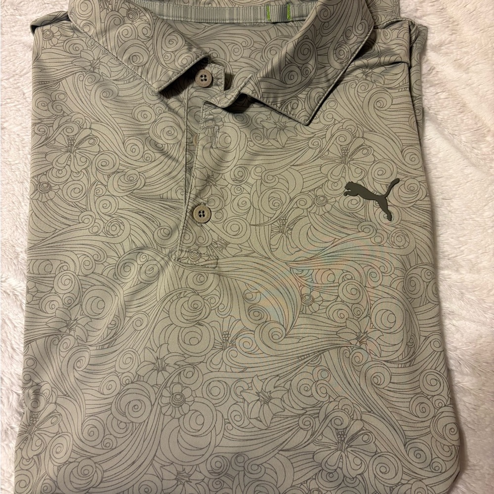 Puma Men's Floral Swirl Pattern Polo Shirt Large